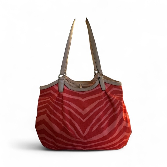 ✨Coach Devin Zebra Print Shoulder Bag F24022 – Rare Red Coral Glam Statement EUC - Picture 6 of 9